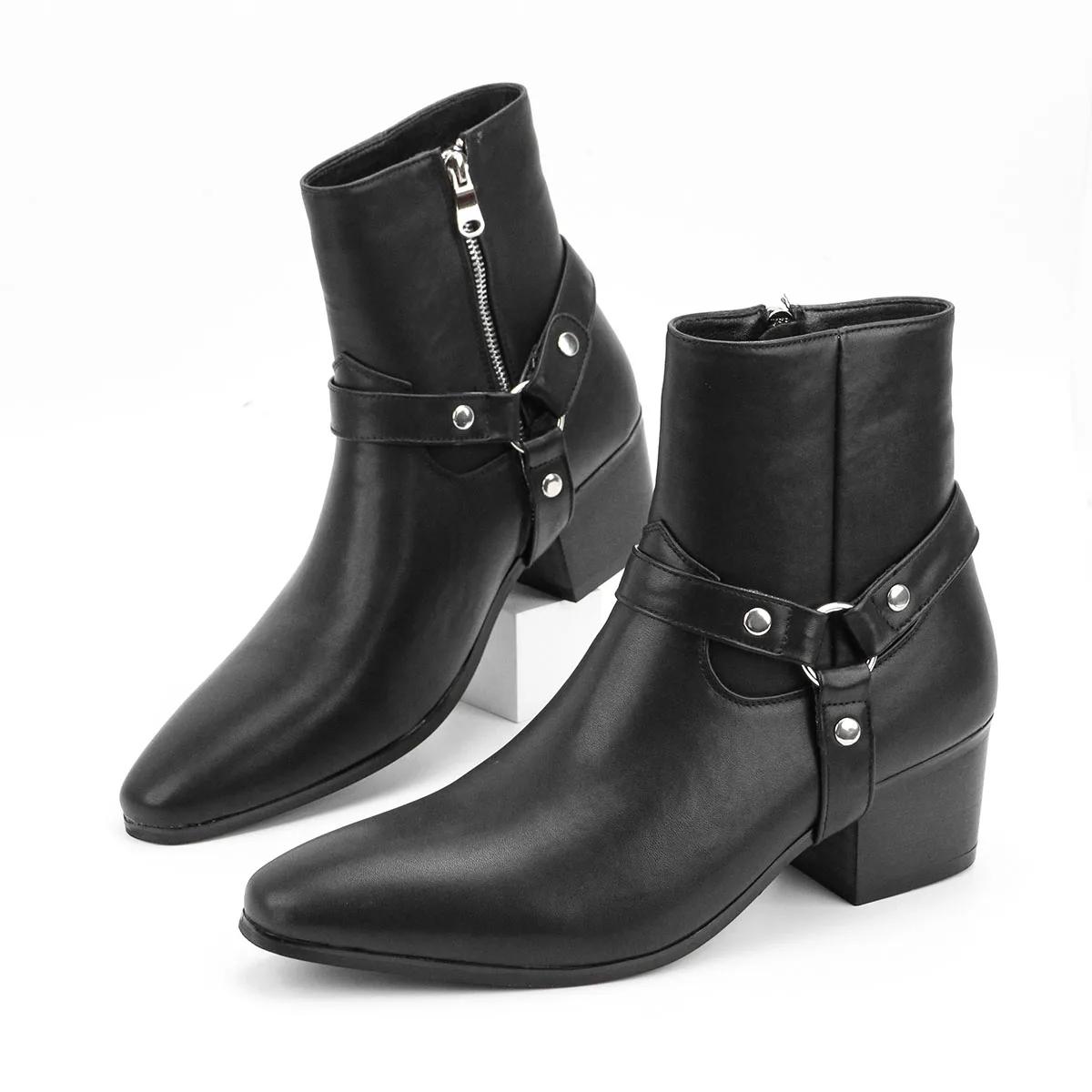 Bottes Chelsea à talons hauts pour hommes, double élastique