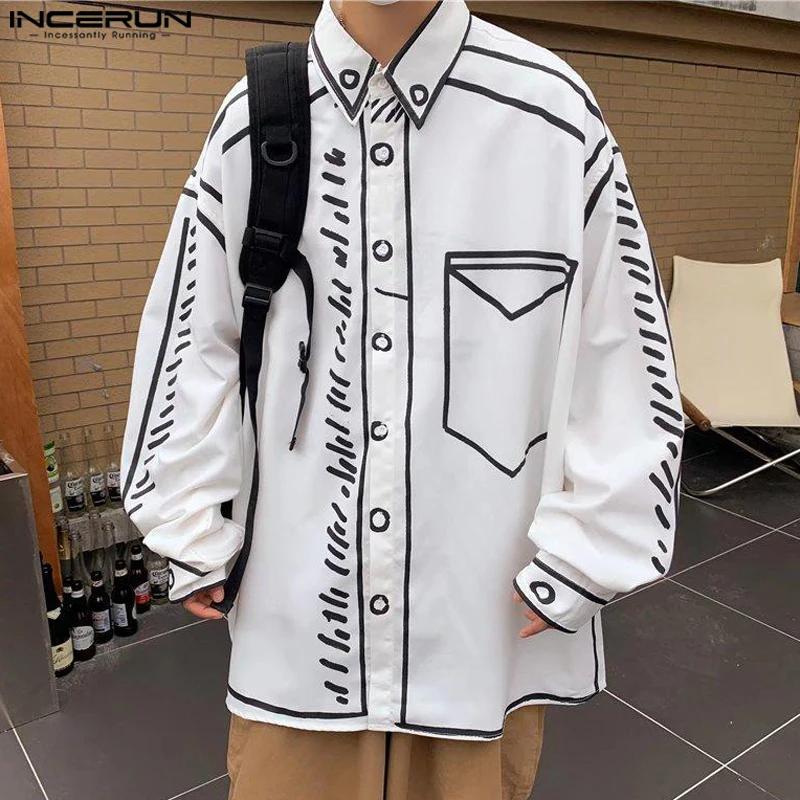 INCERUN beaux hommes hauts 2024 Manga dessin animé imprimé ligne chemise mode mâle Streetwear offre