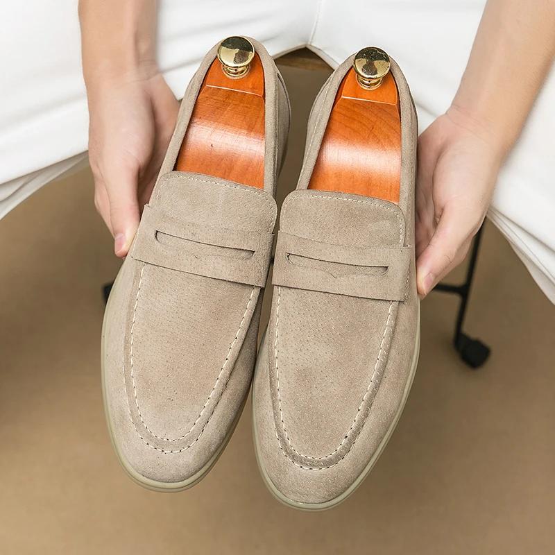 Chaussures pour homme en cuir suédé rétro de créateur, mocassins à enfiler, chaussures habillées Pen