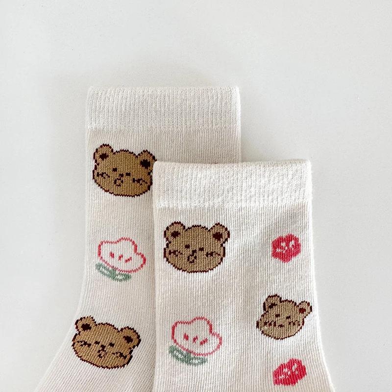 Cinq paires de chaussettes courtes ours en peluche colorées, douces et confortables, pour filles au