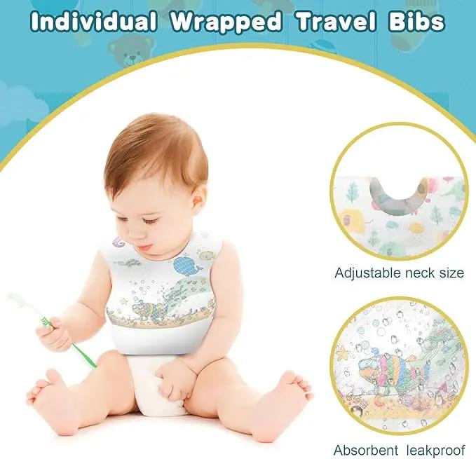 Bavoirs de bébé de poulet 100 pièces Bavoirs de voyage enveloppés individuels Attrape-nourriture éta