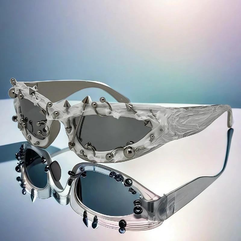 Lunettes de soleil à rivets personnalisées pour hommes et femmes, monture cloutée en métal rétro, un