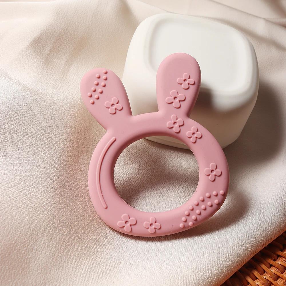 Anneau de dentition en Silicone en forme de lapin et de carotte pour bébé, jouet éducatif sensoriel