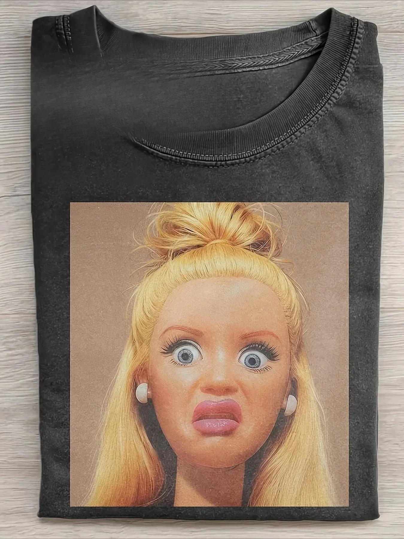 T-shirt pour homme en coton lavé, imprimé poupée amusante, t-shirt oversize Y2k, t-shirt graphique d
