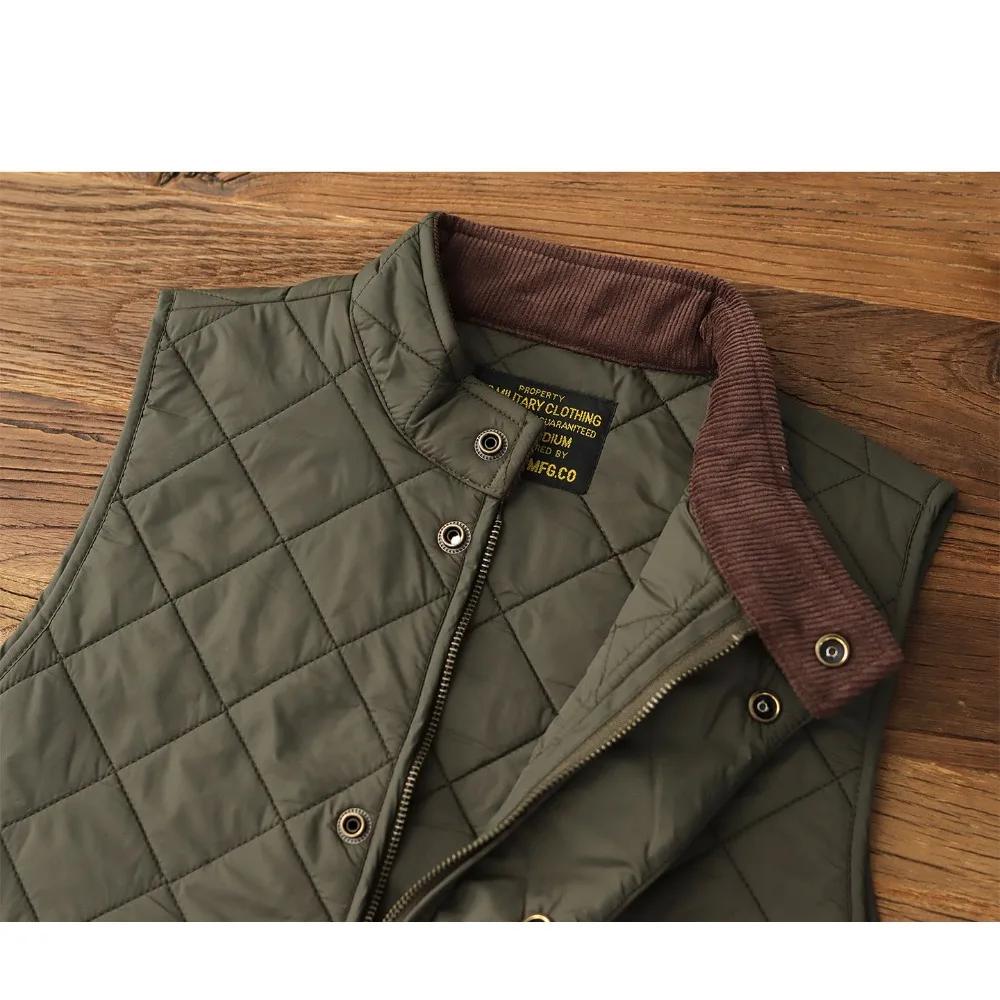 Réplique de gilet en coton matelassé pour hommes, rétro américain décontracté, couleur unie, col mon