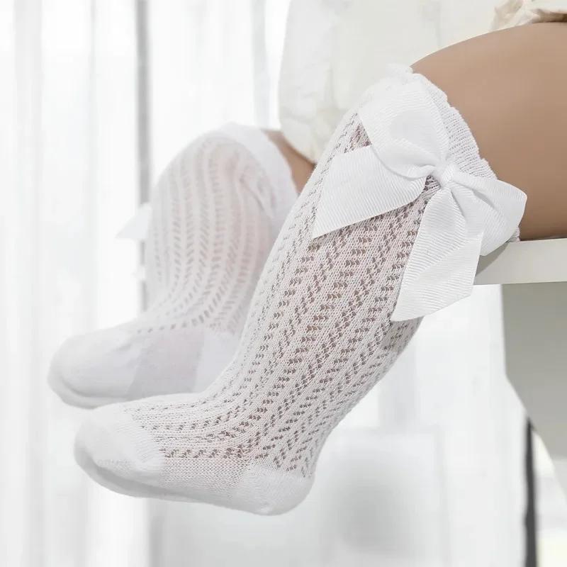 Chaussettes d'été en coton pour bébé fille de 0 à 24 mois, avec nœud en maille et dentelle, aux geno