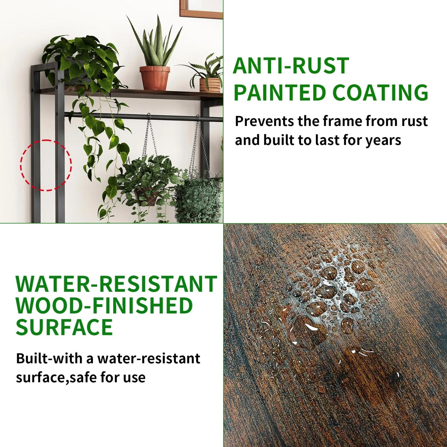 Support pour plantes d'intérieur de 180CM de haut, avec étagères et tige suspendue, support à fleurs