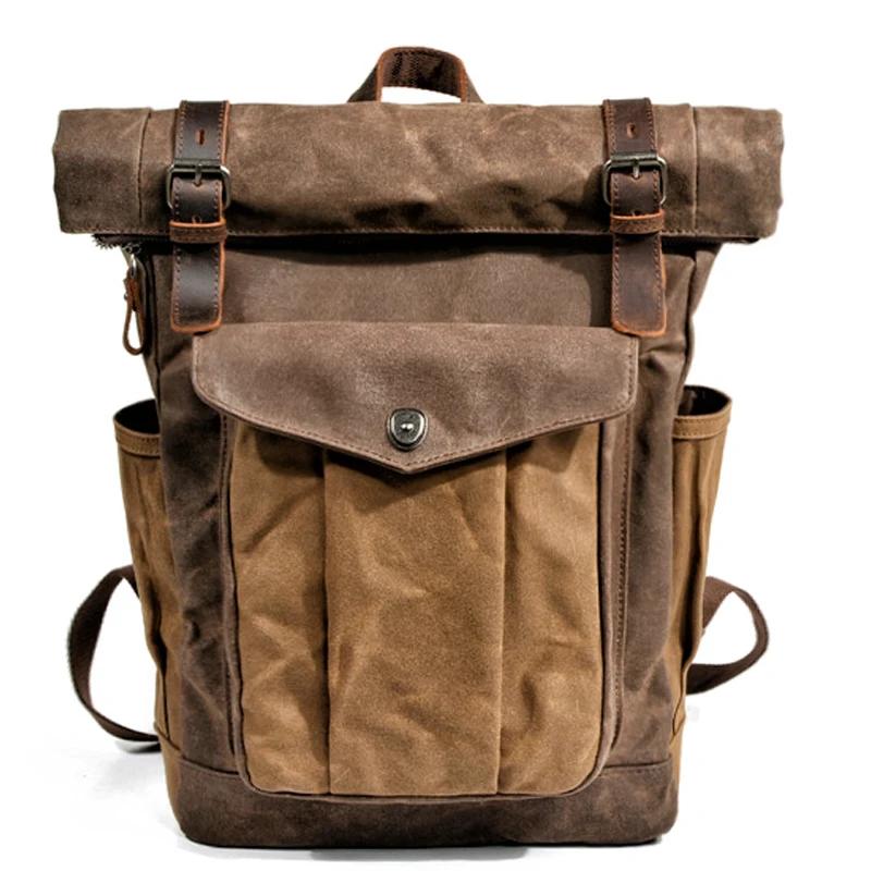 Sacs à dos en toile Vintage de luxe pour hommes, toile de cire d'huile, sac à dos de voyage en cuir,