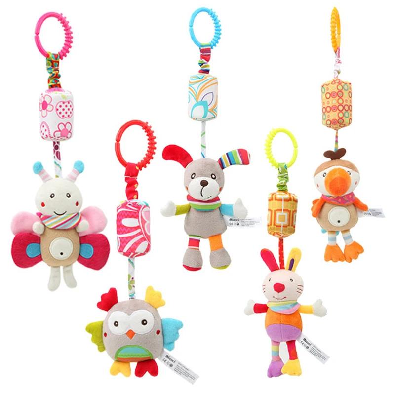 Hochets suspendus sensoriels pour bébé, jouet d'apprentissage doux, animaux en peluche, poussette, l