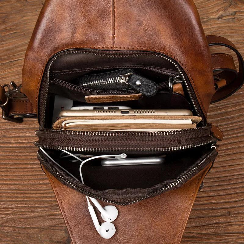 Sac de poitrine en cuir de grande capacité pour hommes, sac à bandoulière décontracté, tendance rétr