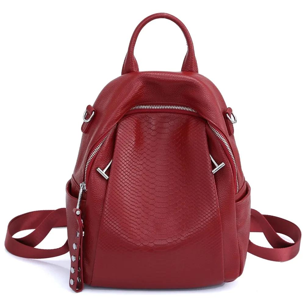 Zency-Sac à dos en cuir véritable pour femme, cartable Alligator Rivet, sac à dos initié par une fem