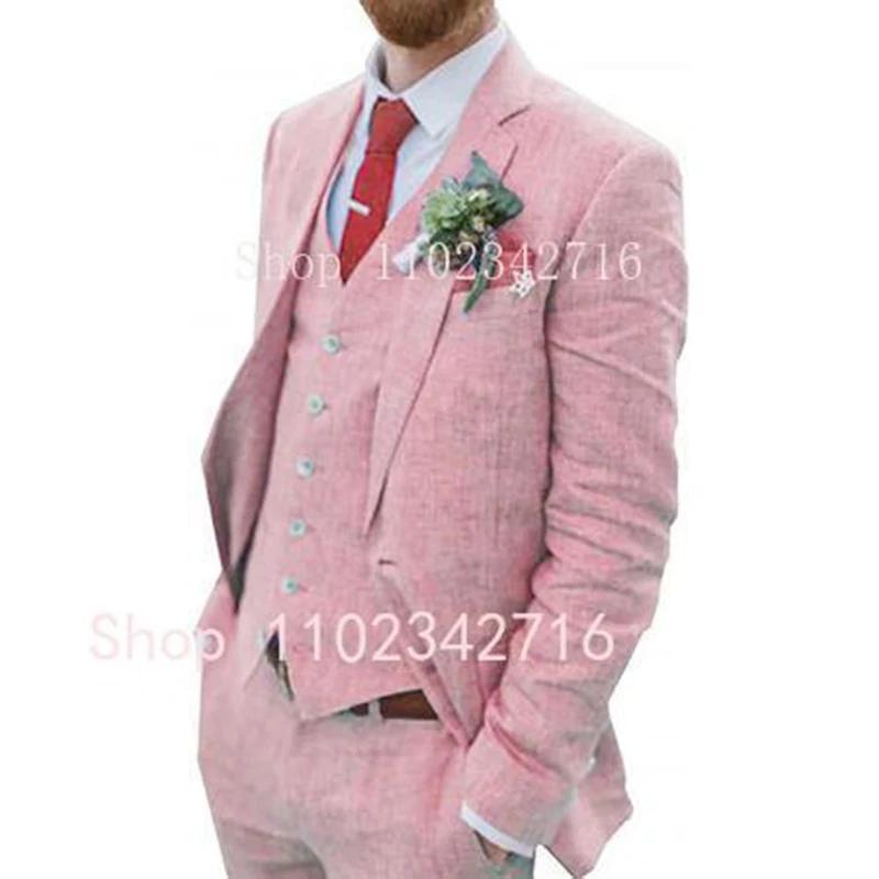 Costume zones me 3 pièces en lin pour hommes, smoking de marié pour mariage, été plage, homme trempé