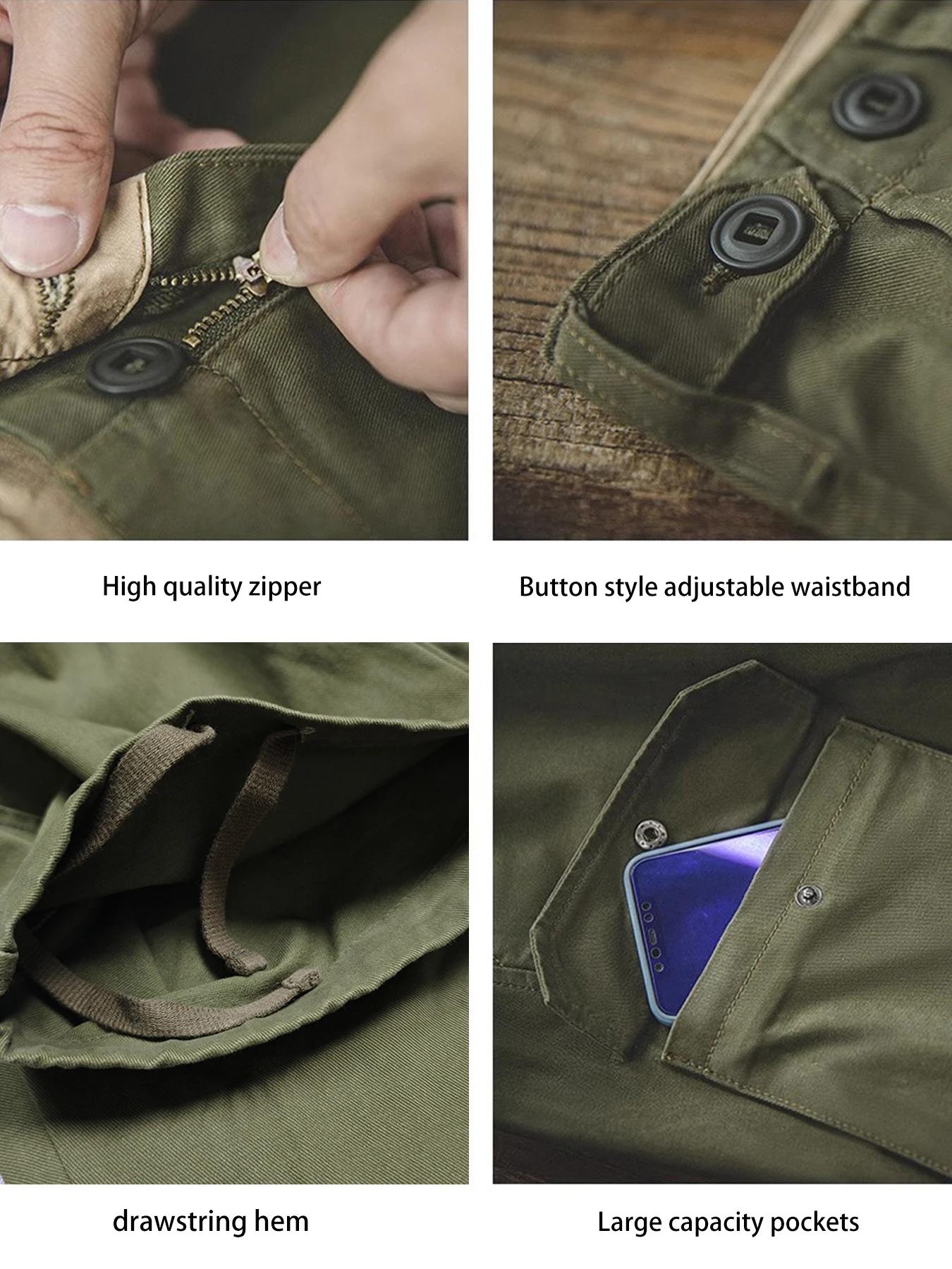 2 pièces de pantalons cargo vintage pour hommes, style marine britannique, 100% coton, toutes saison
