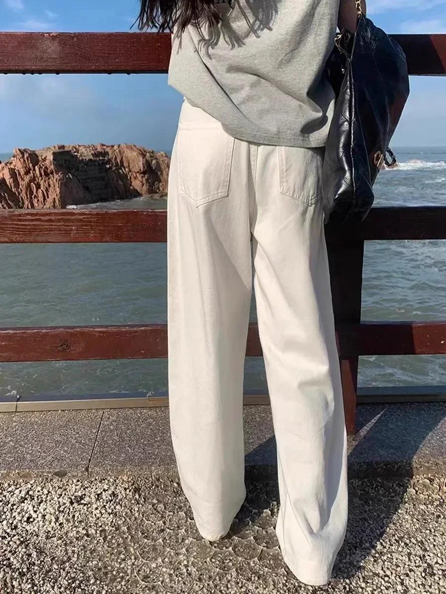 ZOENOVA-Jean Droit Blanc pour Femme, Pantalon Taille Haute, Jambes Larges, Baggy, Mode Coréenne, Nou
