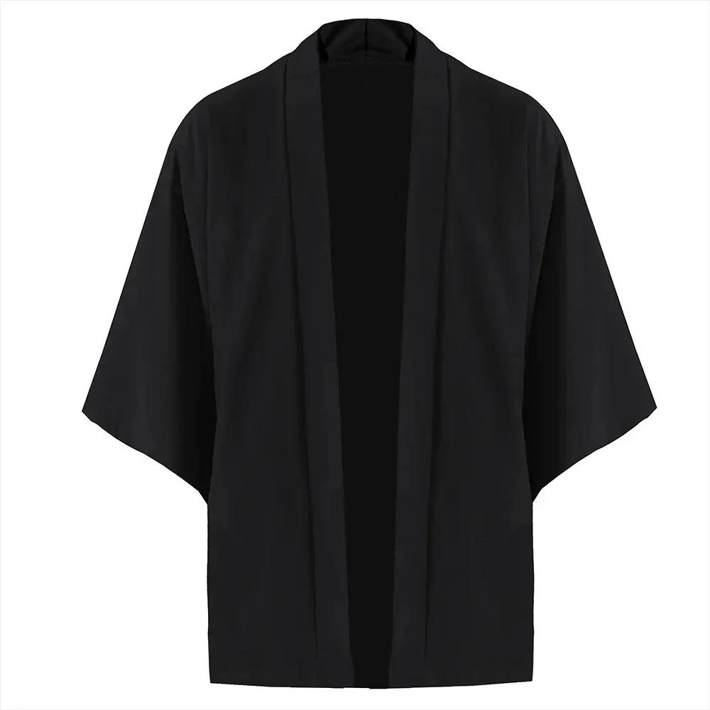 Chemise Kimono Japonais Décontractée pour Homme, Point Ouvert, observateur, Cardigan Noir à Manches