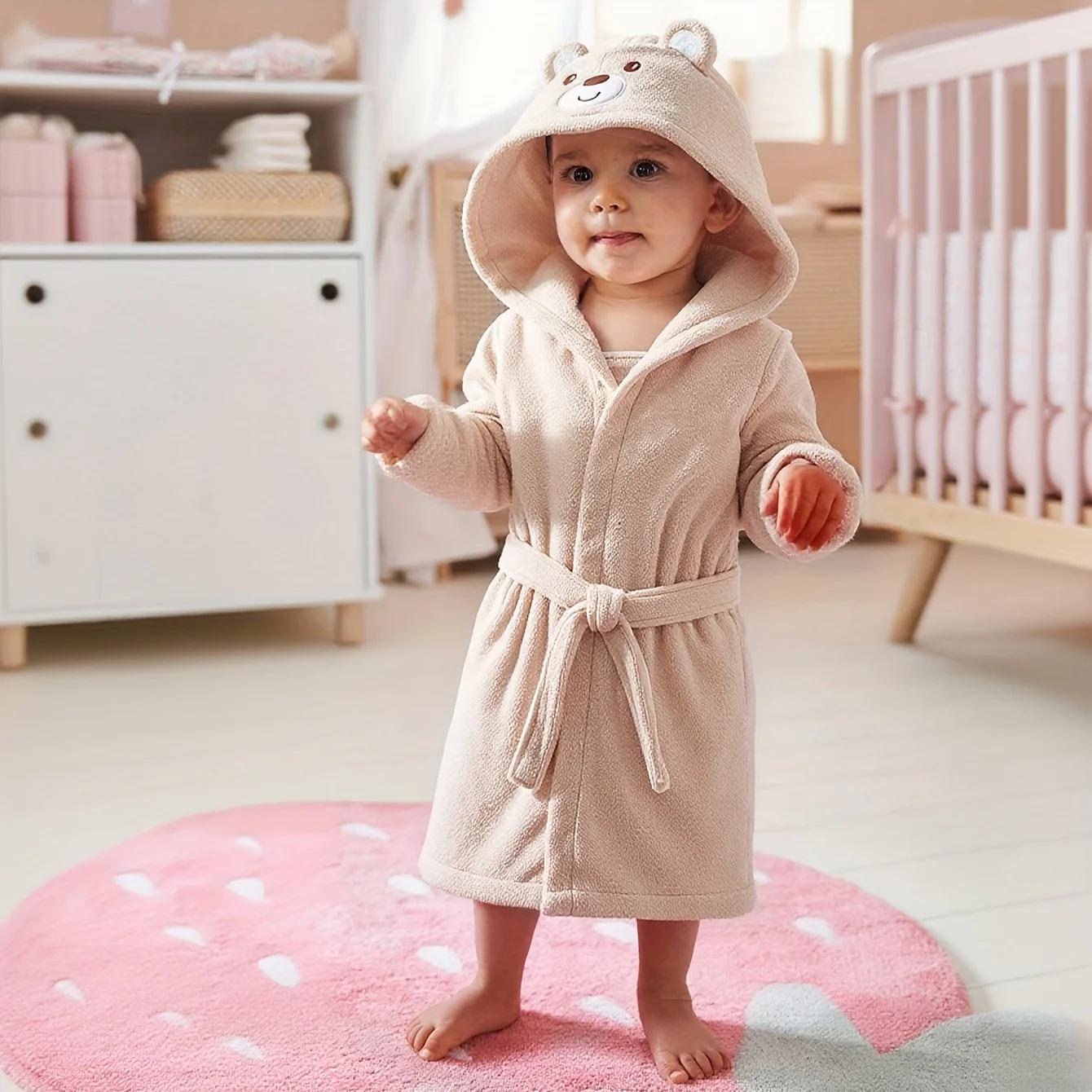Serviette pour bébé à capuche avec ours brodé avec nom personnalisé | Peluche douce 74-84cm pour 1