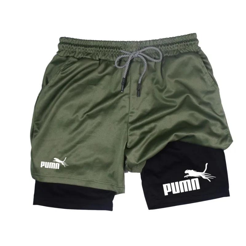 Short d'été deux en un Double couche respirant pour hommes, short de Compression élastique, short mu