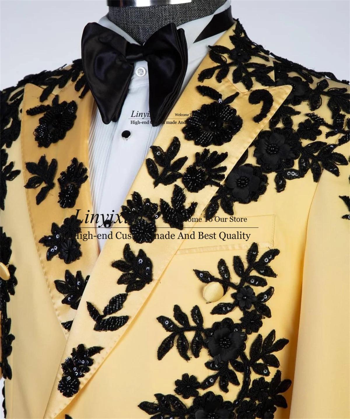 Costume de Mariage Homme de Luxe en Dentelle Appliquée et Cristaux, Sur Mesure, Double Boutonnage, E