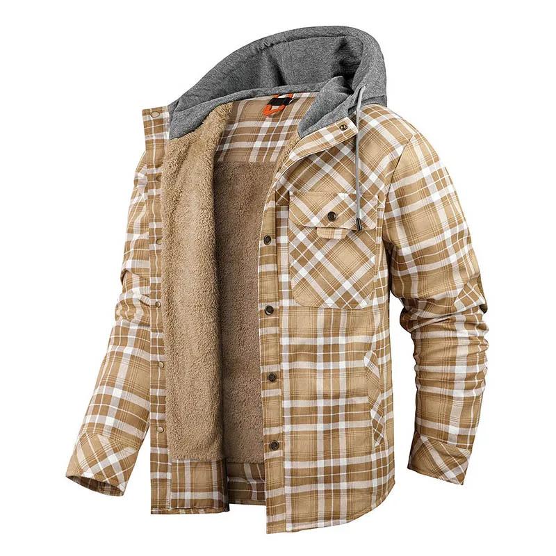 Hiver hommes Plaid polaire chemises manteaux hommes à capuche chemises décontractées homme Sport ext