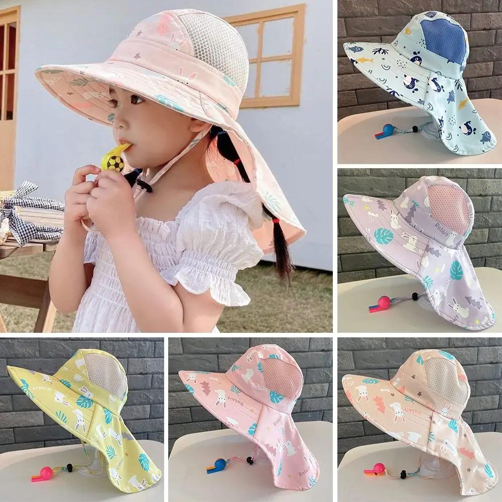 Chapeau de soleil d'été Anti UV pour enfants, casquette seau avec sifflet pour filles et garçons, co