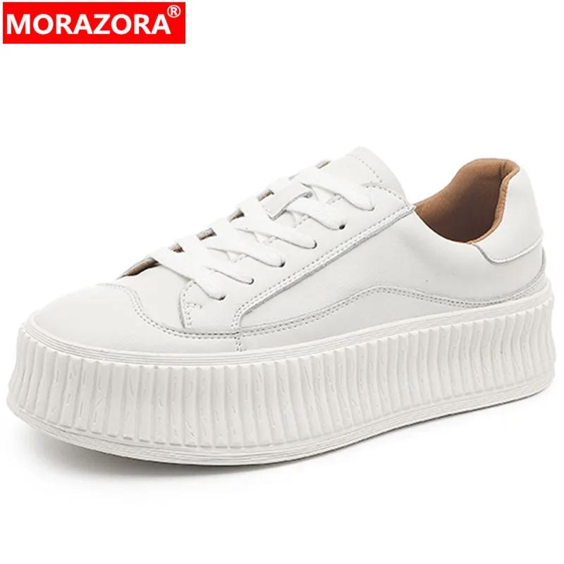 MORAZORA 2026 Nouvelles baskets décontractées à plateforme pour femmes, en cuir véritable, à lacets,