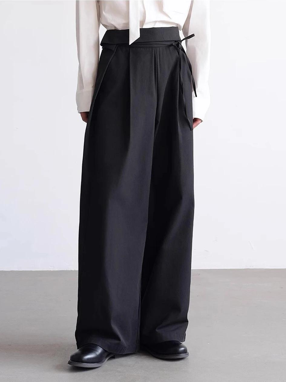 Mauroicardi printemps automne longue ample décontracté Baggy fluide doux noir jambe large pantalon h