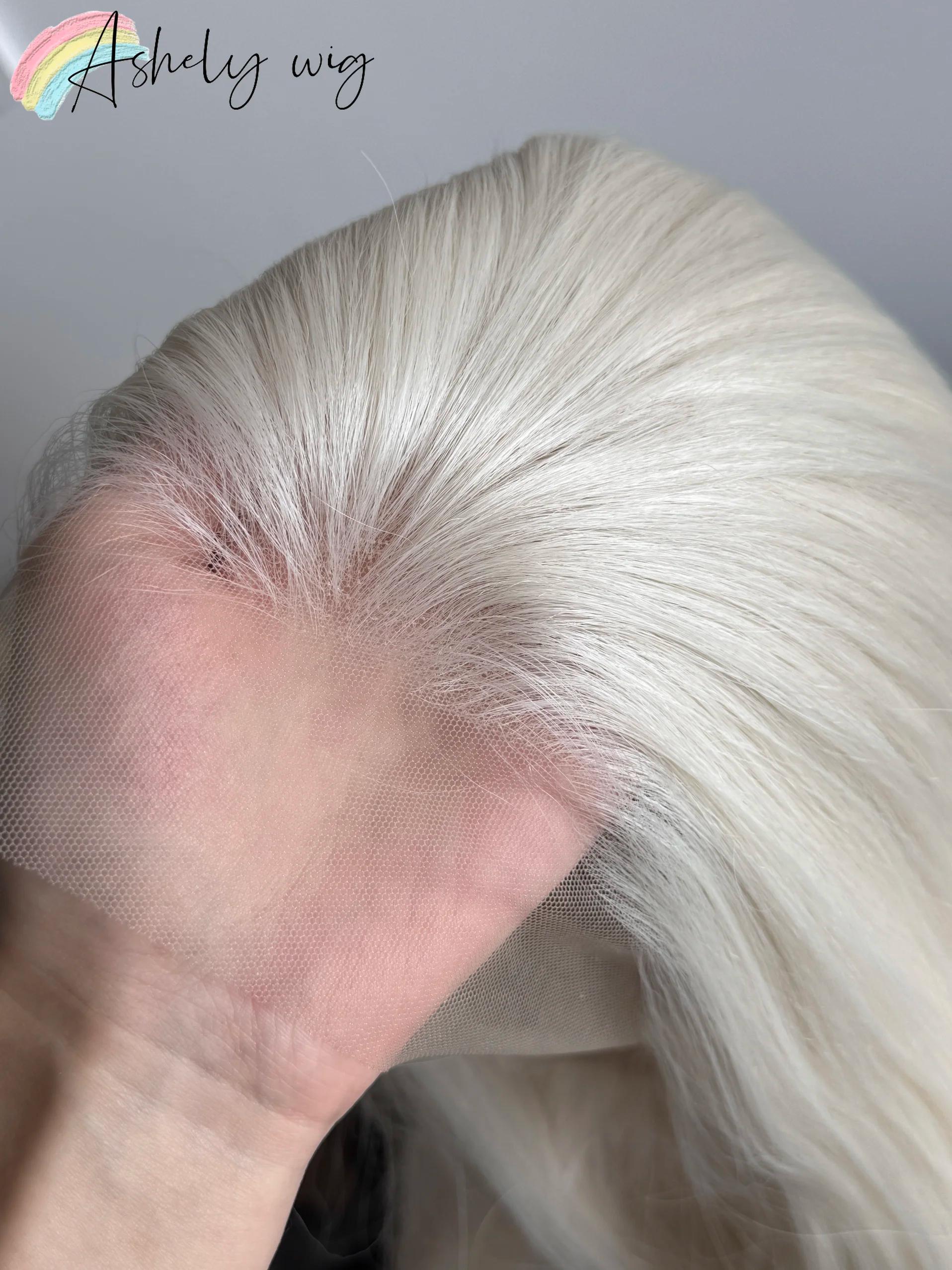 Perruque Lacefront platine 13x4 longue ligne droite perruque avant en dentelle blanche fibres haute