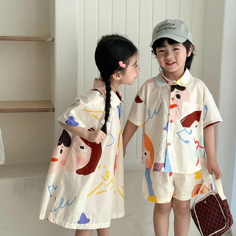 Ensemble de vêtements d'été amples pour enfants : Robe mignonne à motifs graffiti pour filles et che