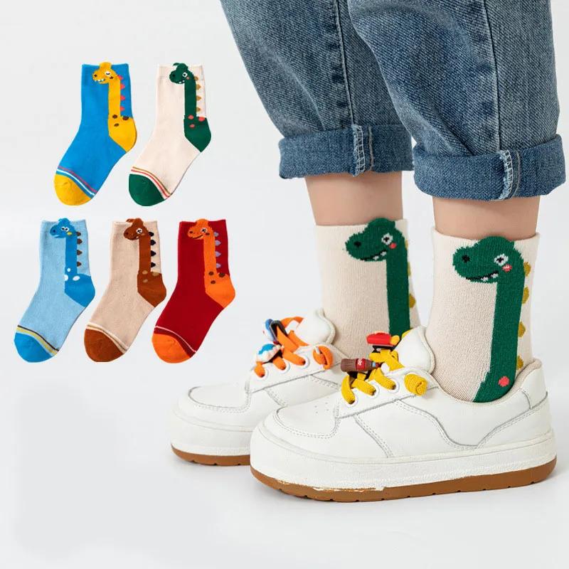 5 paires de chaussettes pour enfants, motif de dinosaure de dessin animé, chaussettes confortables p