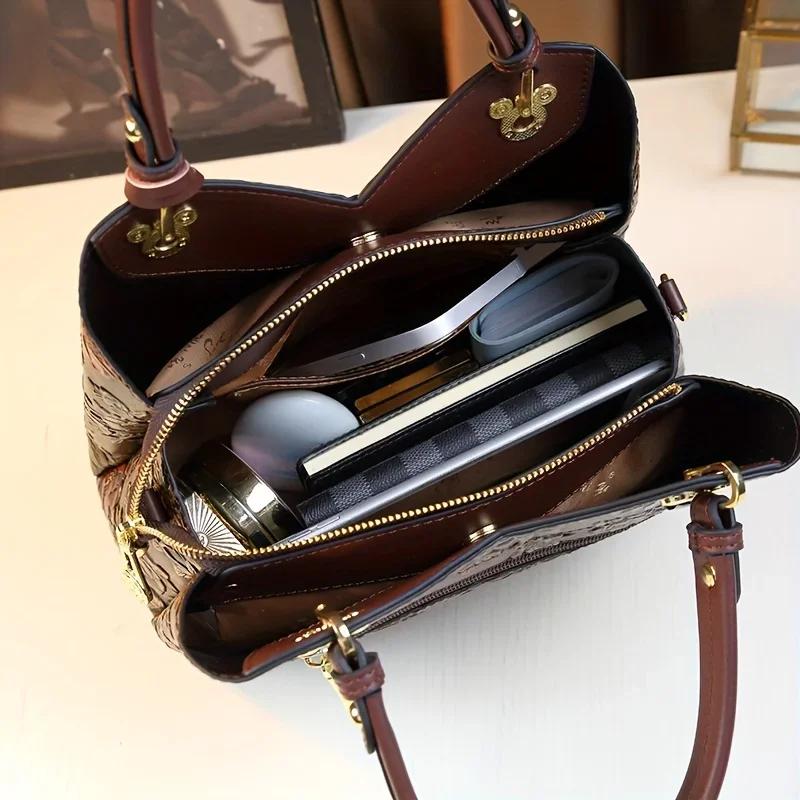Sac à main à motif de fleurs Vintage, sac fourre-tout de luxe en cuir PU, sac à bandoulière à la mod