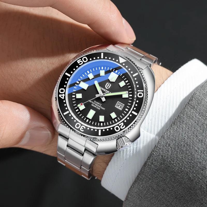 QINGXIYA tout nouveau Design de mode Date montre à Quartz pour hommes en acier inoxydable étanche lu