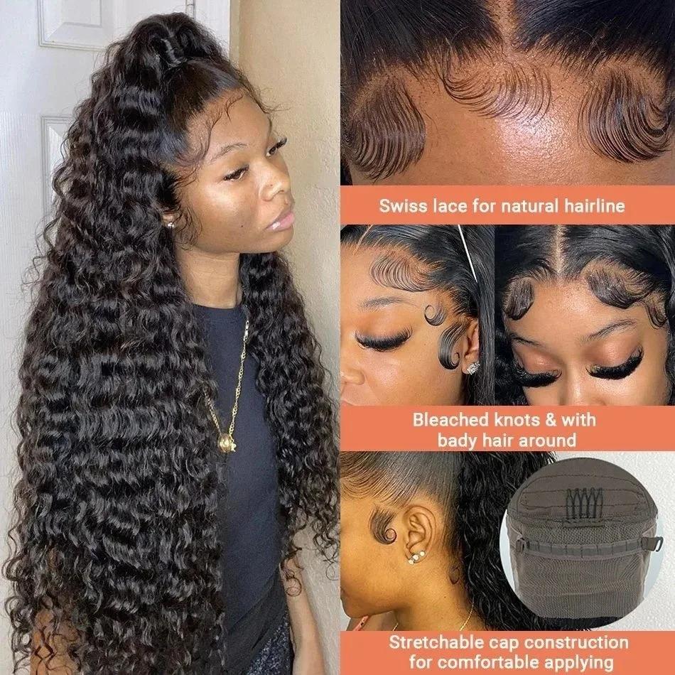 Perruque en cheveux humains bouclés Water Wave 13x4 13x6, perruque Lace Front de 40 pouces, perruque