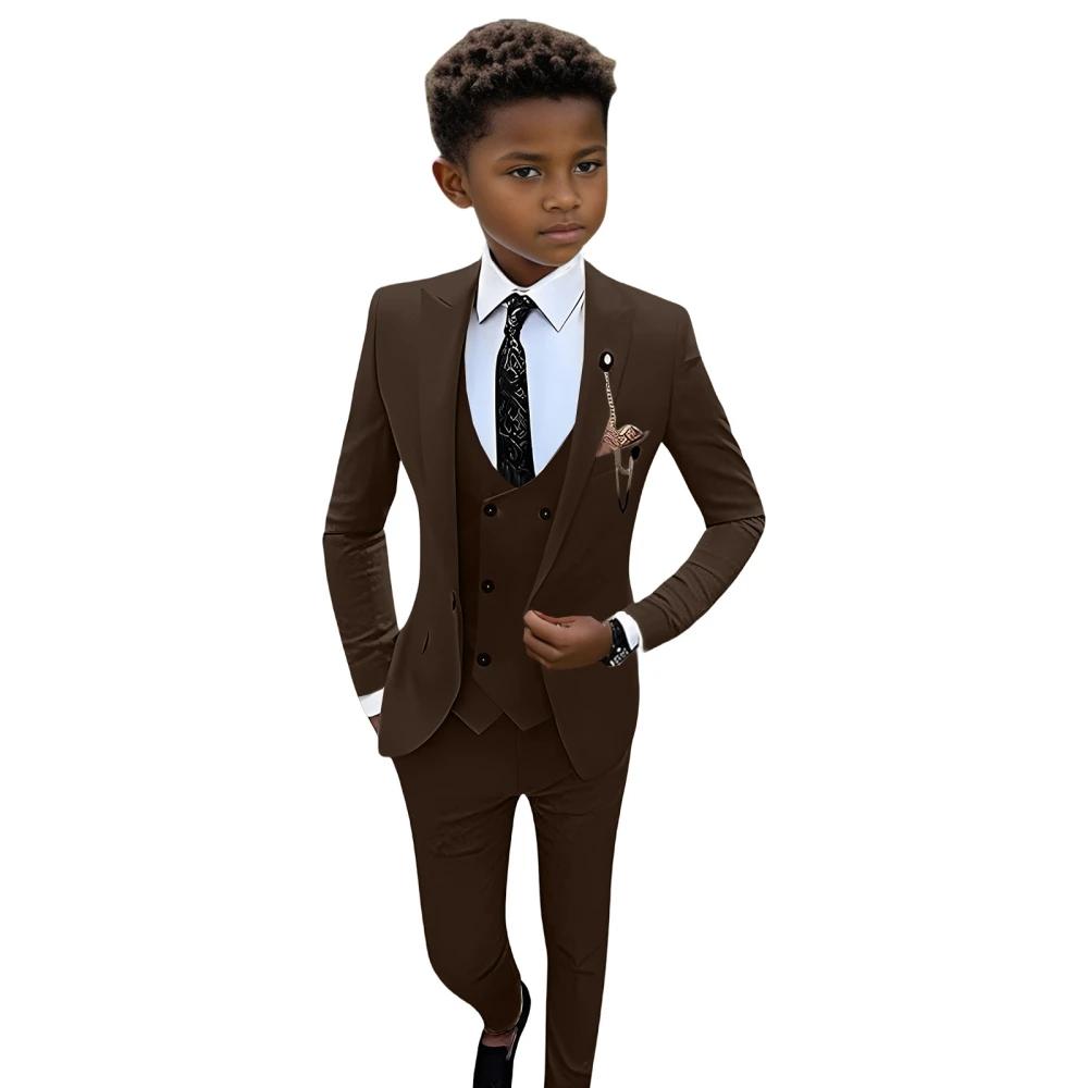Ensemble de smoking marron à col châle pour enfants de 3 à 14 ans, costume élégant à un bouton pour