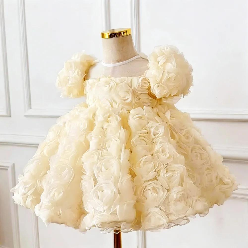 Robe de cérémonie blanche pour enfants 2026, tenue de fête à manches courtes bouffantes, robe de pri