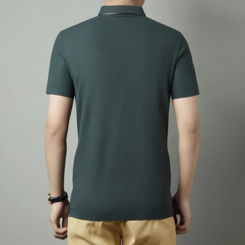 Polo sans couture pour hommes, T-shirt de luxe en tissu Cool, décontracté, Golf, coupe cintrée, col