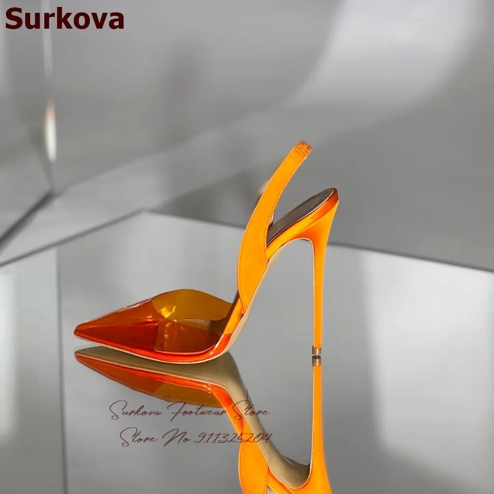 Surkova-Escarpins à talons hauts en PVC transparent, orange, vert, satin grillé, escarpins de mariag