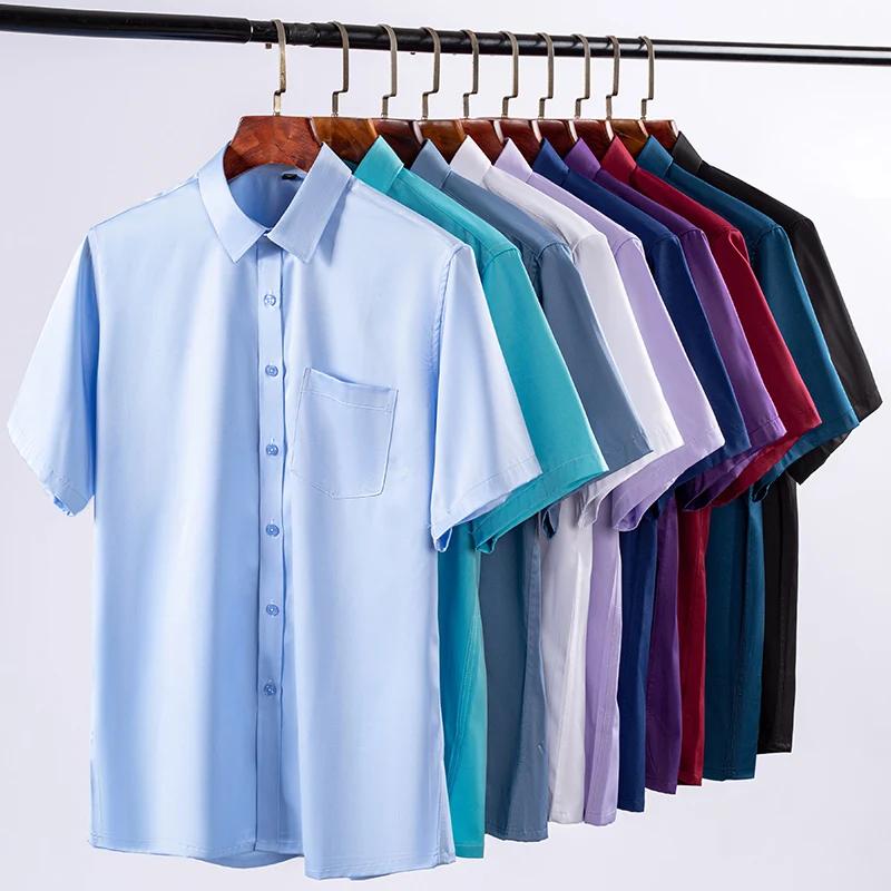 Nouveau Anti-rides hommes chemises manches courtes chemises habillées pour hommes coupe ajustée Cami
