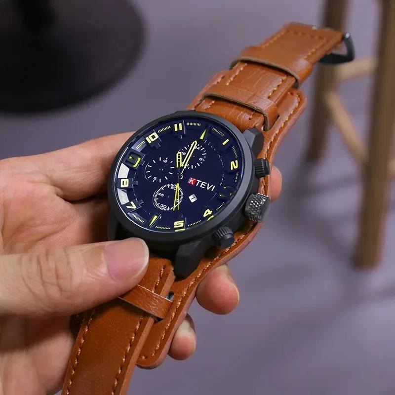 Montres rétro pour hommes, montre de luxe haut de gamme pour homme, bracelet en cuir PU, montre à qu