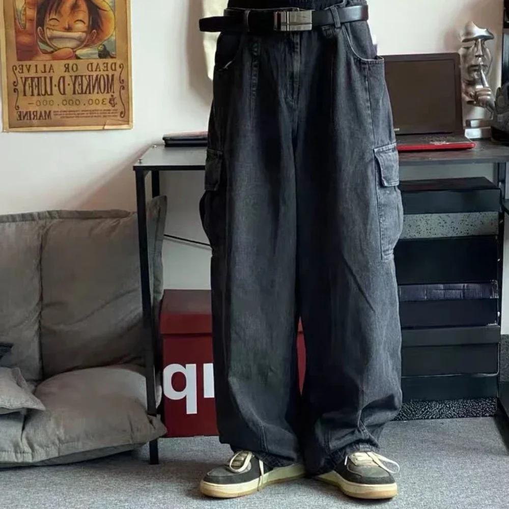 Jean Baggy surdimensionné pour hommes, pantalon Cargo coréen noir large, Streetwear Hip Hop Harajuku