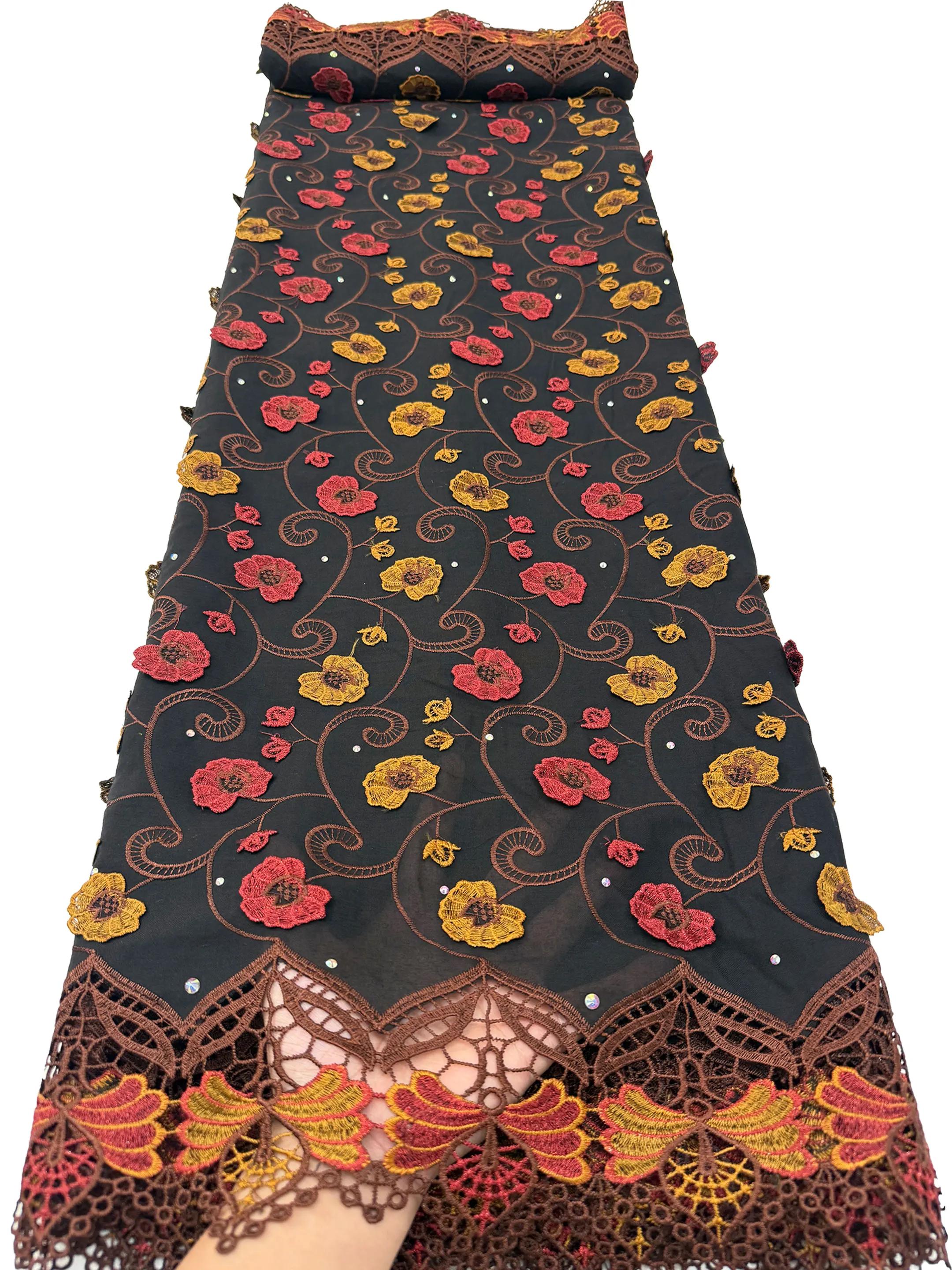 Tissu nigérian français en dentelle suisse de luxe, de haute qualité, avec strass, pour robes élégan