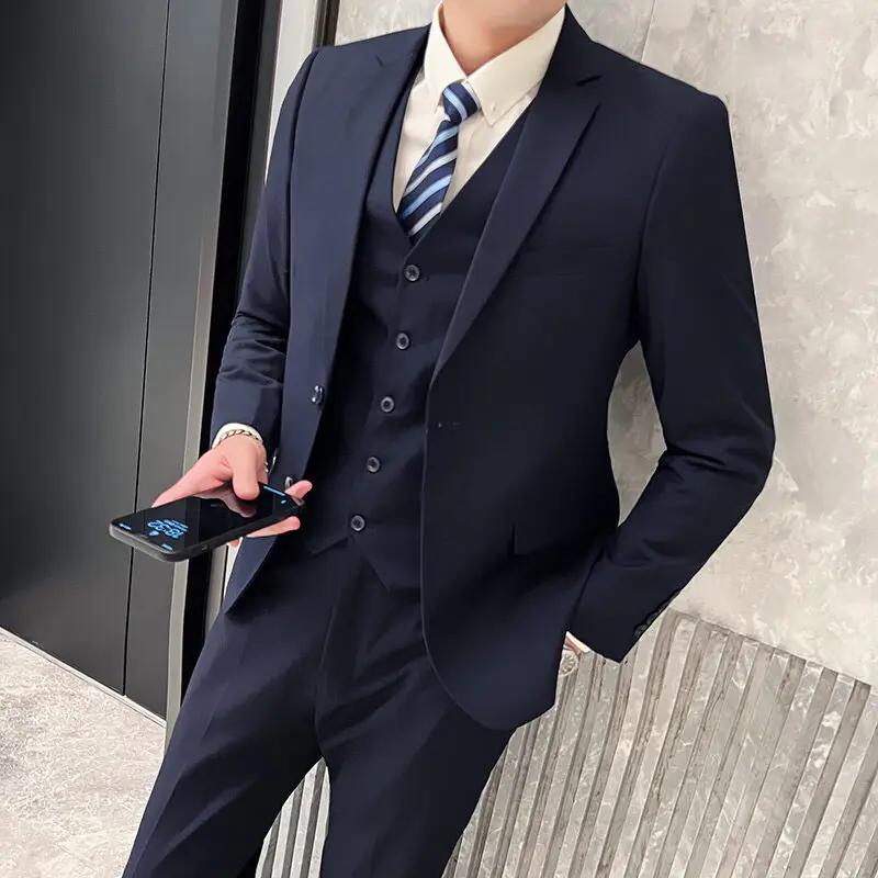 Costume de couleur unie (costume + gilet + pantalon), ensemble trois pièces tendance pour mariage et