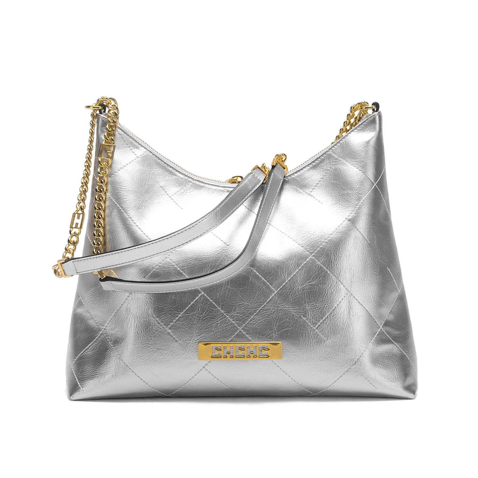 CHCH Sac à main pour femme, nouveau sac fourre-tout argenté, sac à main classique avec coutures et c