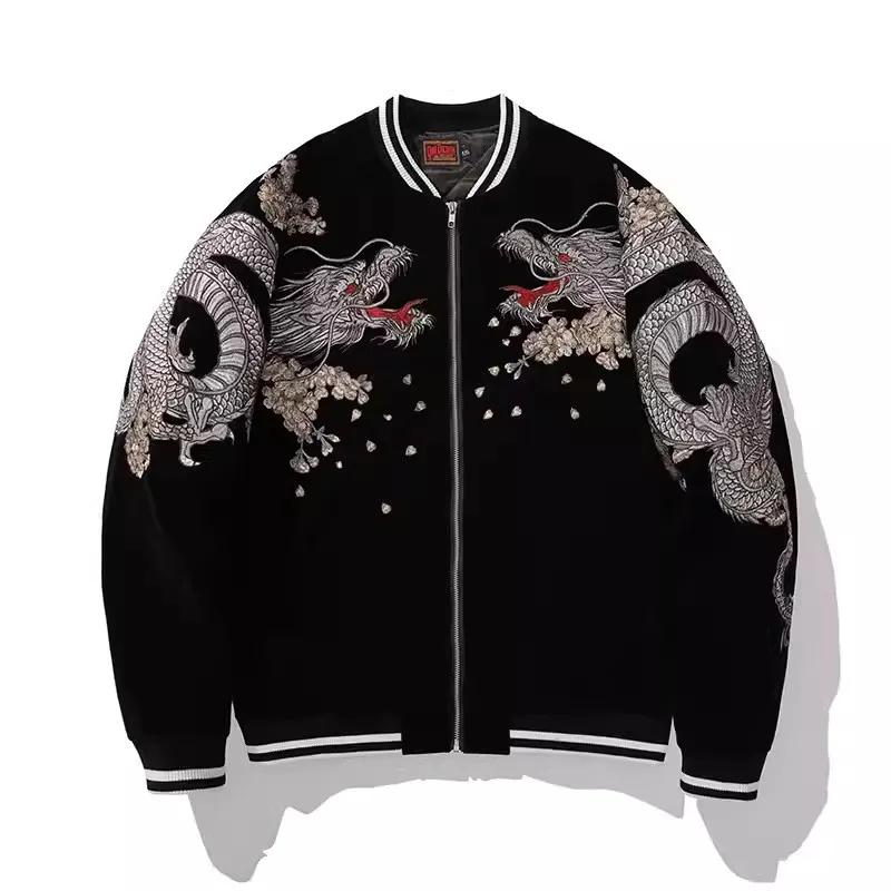 Garçon hommes Sukajan Souvenir vestes enroulé Dragon pivoine brodé manteaux amples Hip Hop Streetwea