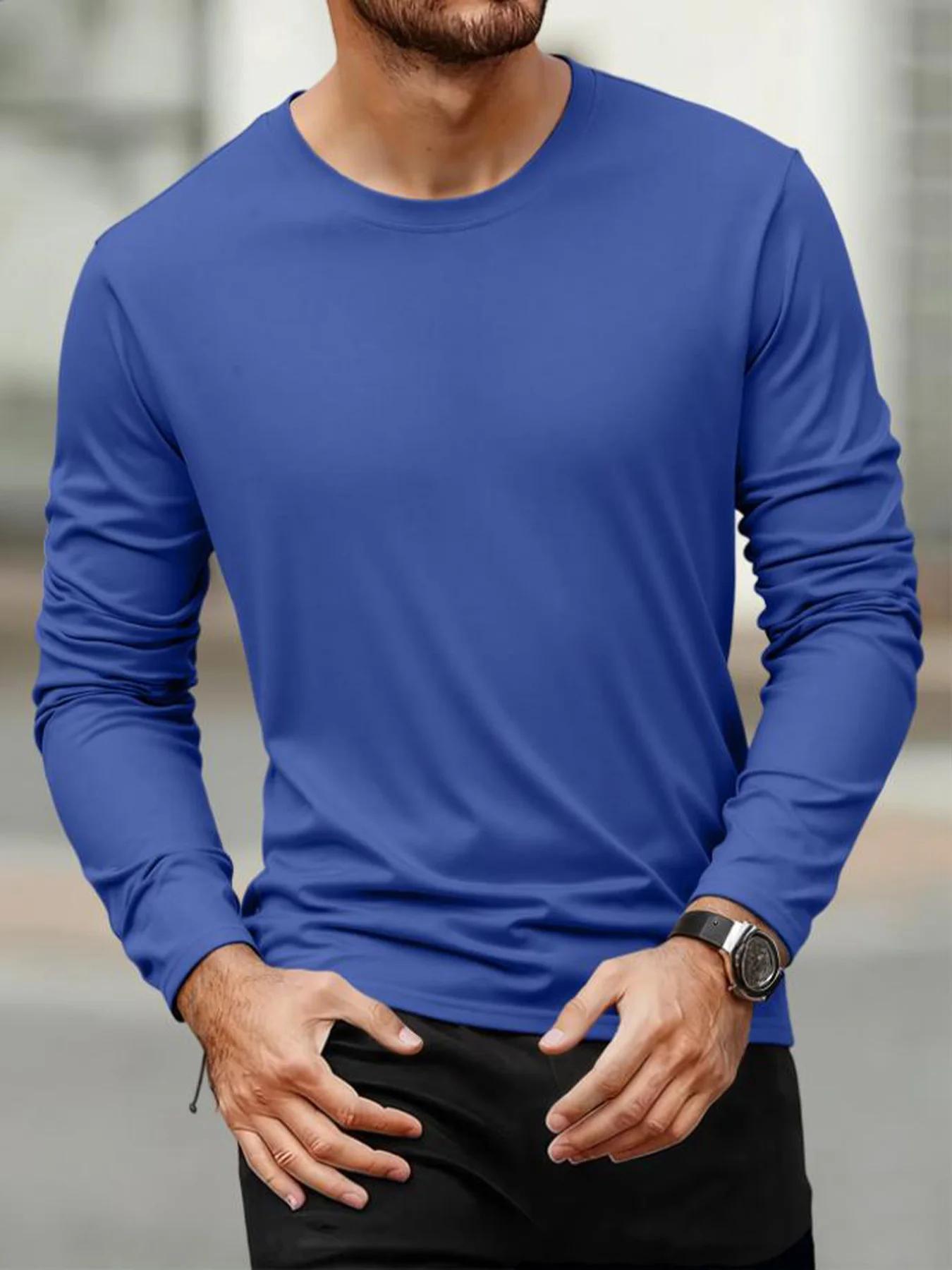 Printemps automne hommes T-shirts à manches longues décontracté hauts couleur unie haute qualité noi
