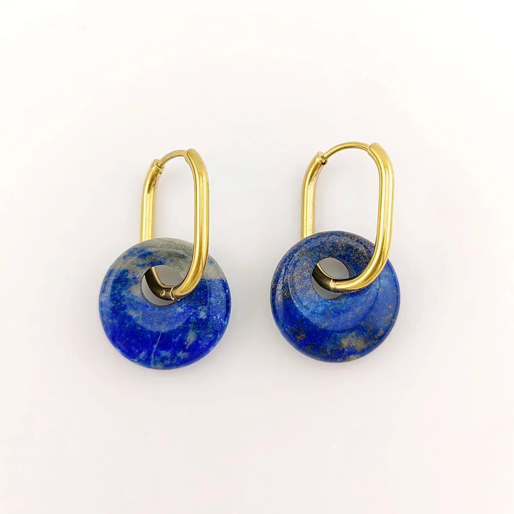Boucles d'oreilles créoles en acier inoxydable et pierre naturelle pour femmes