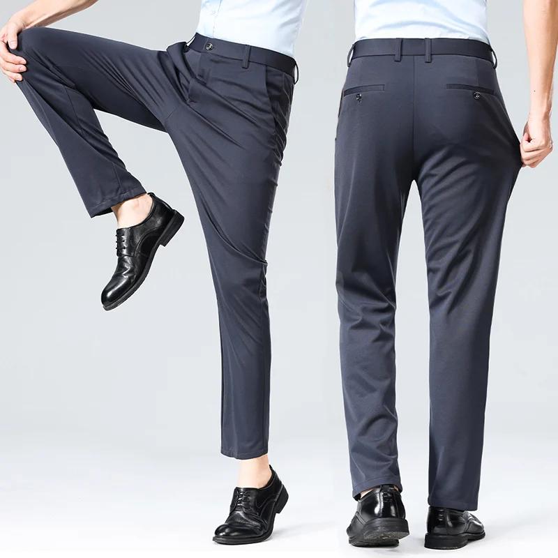 Pantalon d'été pour hommes, fin, droit, extensible, décontracté, sans Trace, sans repassage, tissu s