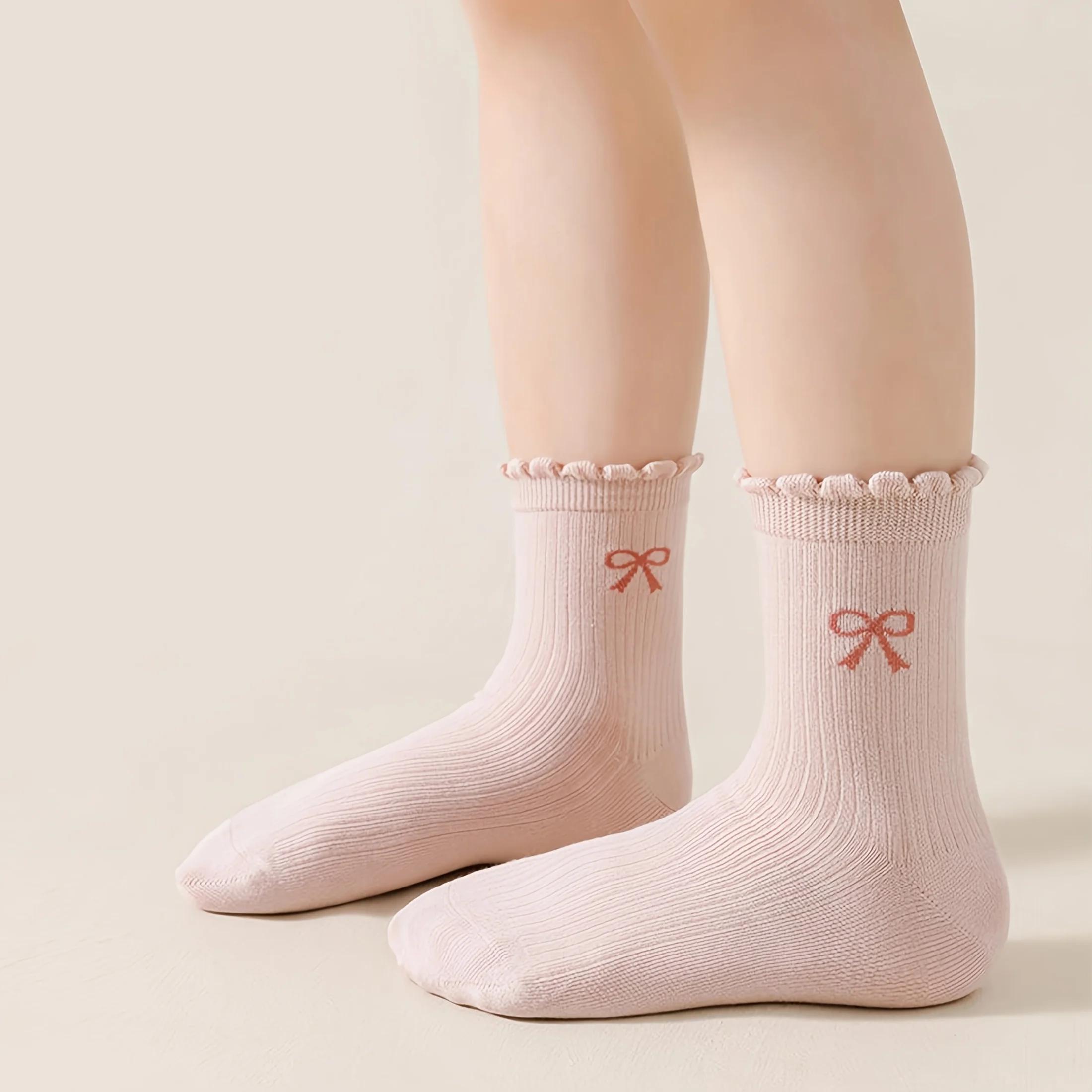 3 paires de chaussettes pour enfants de couleurs mélangées aléatoires avec motifs de nœuds en dentel