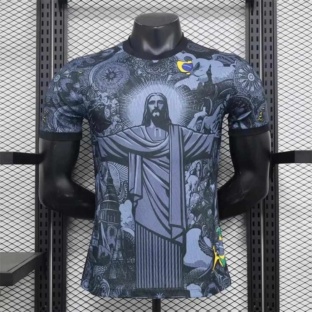 T-shirt de Football pour adultes/enfants, édition spéciale brésilienne, jésus noir gris, T-shirt d'e