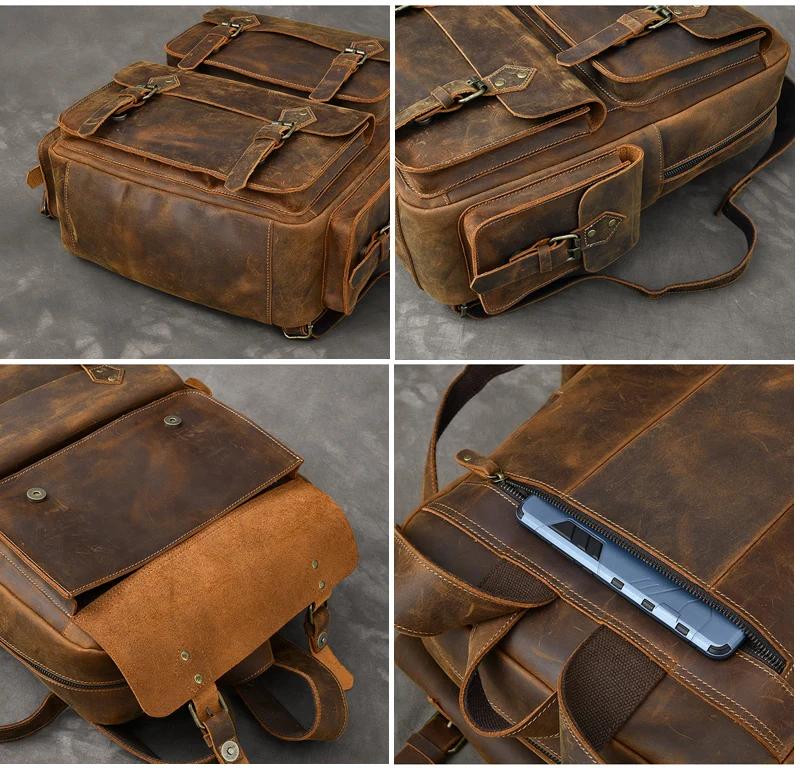 Vintage Crazy Horse sac à dos en cuir véritable hommes sac à dos en peau de vache randonnée sac à do