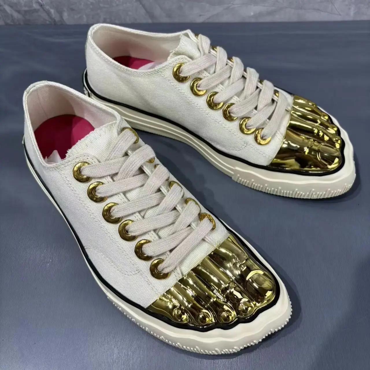 Baskets en toile dorées à cinq doigts pour hommes, chaussures de sport décontractées à lacets à seme